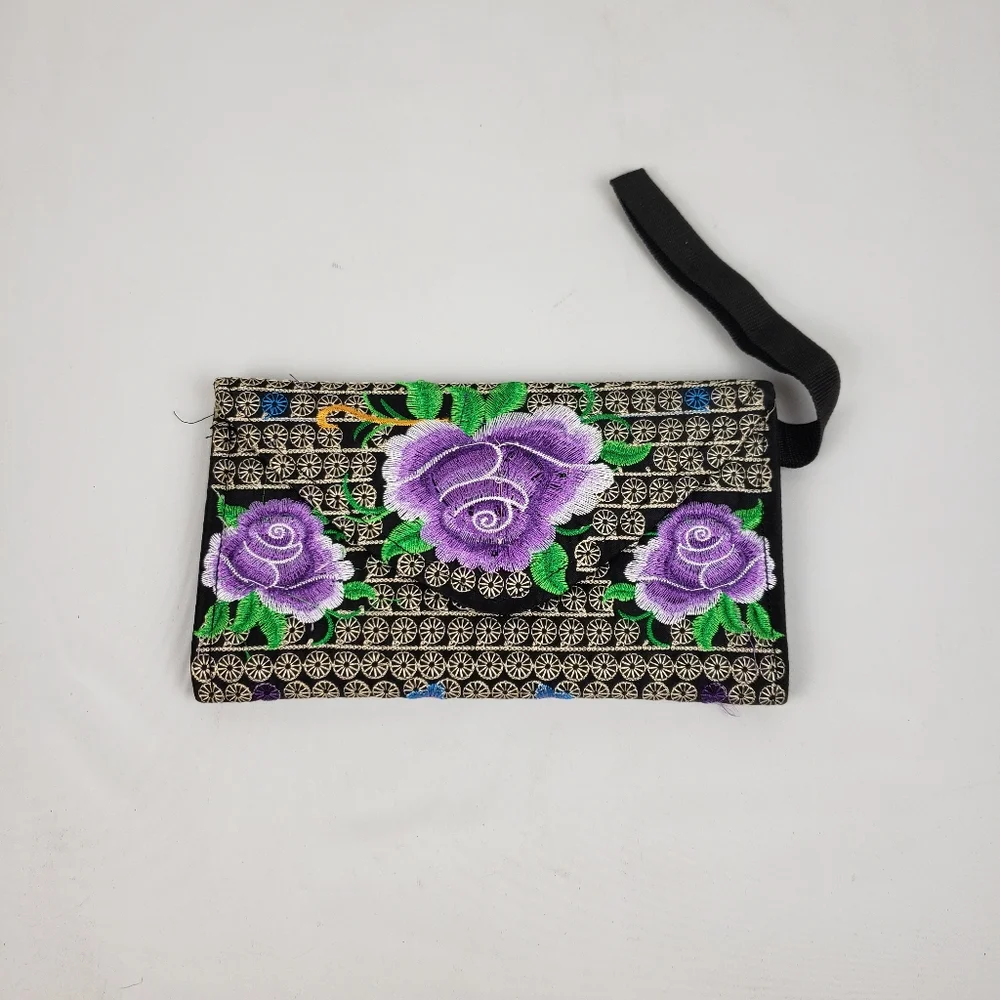 Wallet Embroidered floral multicolor 100% mexican art  Handmade/ cartera bordada